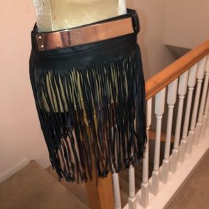 Faux leather fringe belt